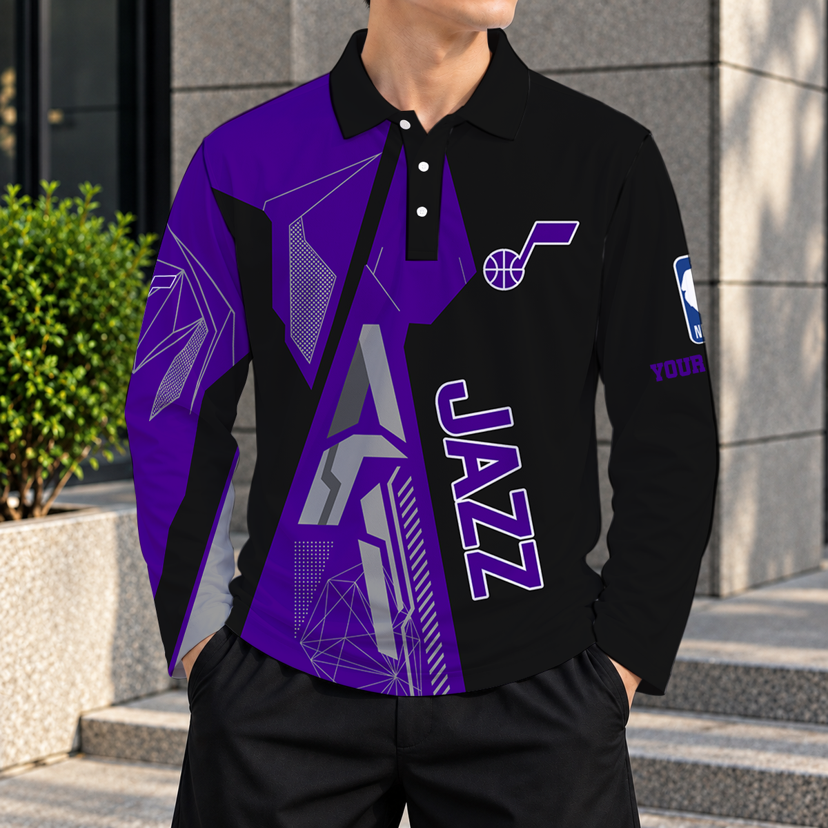LIMITED EDITION - NEW CUSTOMIZED NBA29 UJZ UTAH JAZZ MEN'S LONG SLEEVE POLO