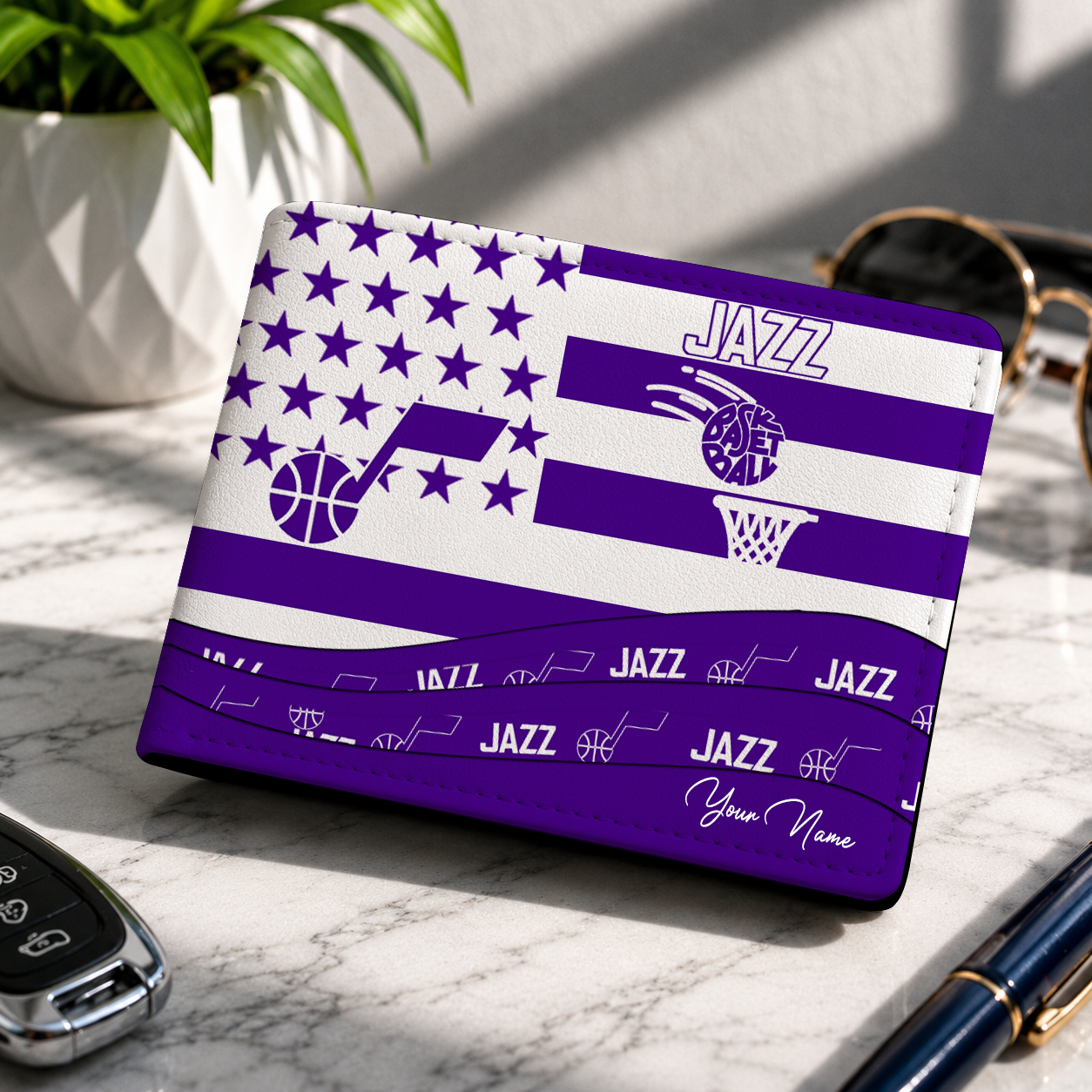 FINAL SALE - NEW CUSTOMIZED NBA29 UJZ UTAH JAZZ TAR HEELS LEATHER WALLET