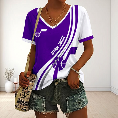 FINAL SALE - NEW CUSTOMIZED NBA29 UJZ UTAH JAZZ V-NECK FEMALE SHIRT