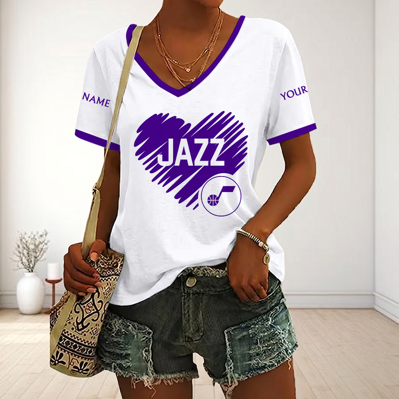 SPECIAL EDITION - NEW CUSTOMIZED NBA29 UJZ UTAH JAZZ V-NECK FEMALE SHIRT