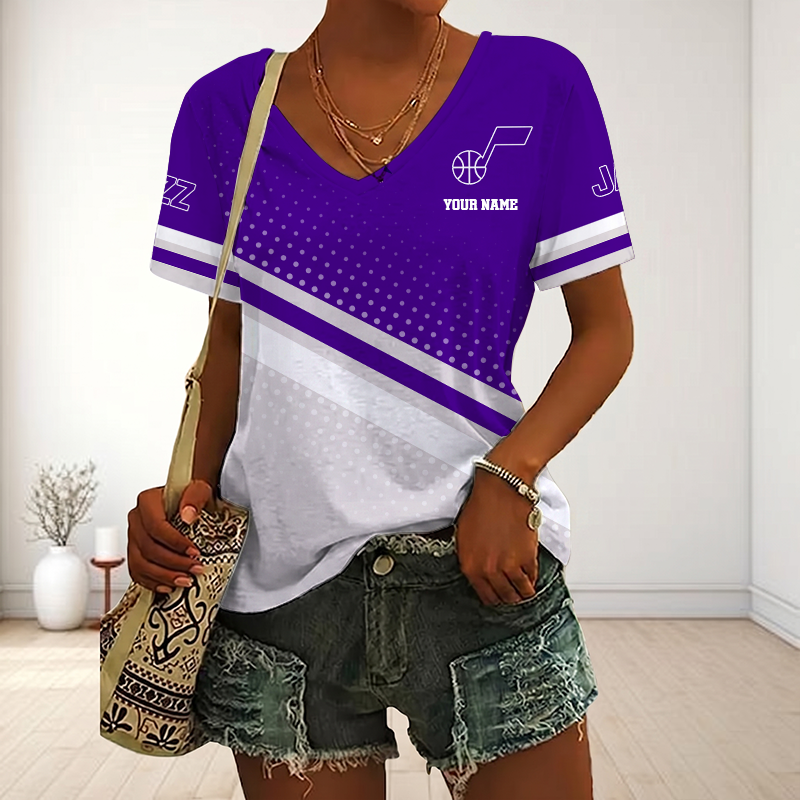 VIRAL EDITION - NEW CUSTOMIZED NBA29 UJZ UTAH JAZZ V-NECK FEMALE SHIRT
