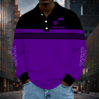 VIRAL EDITION - NEW CUSTOMIZED NBA29 UJZ UTAH JAZZ MEN LONG SLEEVE POLO