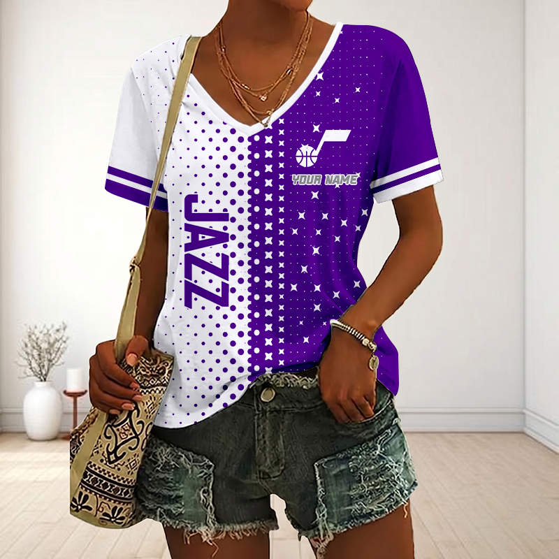 FINAL SALE - NEW CUSTOMIZED NBA29 UJZ UTAH JAZZ V-NECK FEMALE SHIRT