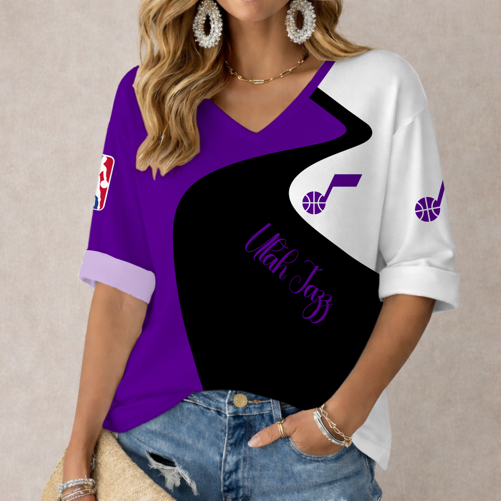 LIMITED EDITION - NEW CUSTOMIZED NBA29 UJZ UTAH JAZZ WOMEN'S V-NECK LONG SLEEVE SHIRT