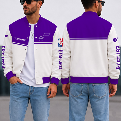 EXCLUSIVE EDITION - NEW CUSTOMIZED NBA29 UJZ UTAH JAZZ BASEBALL JACKET, SATIN VARSITY JACKET