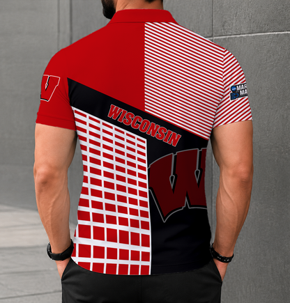 VIRAL EDITION - NEW CUSTOMIZED NCAA MAM29 WSB WISCONSIN BADGERS POLO SHIRT