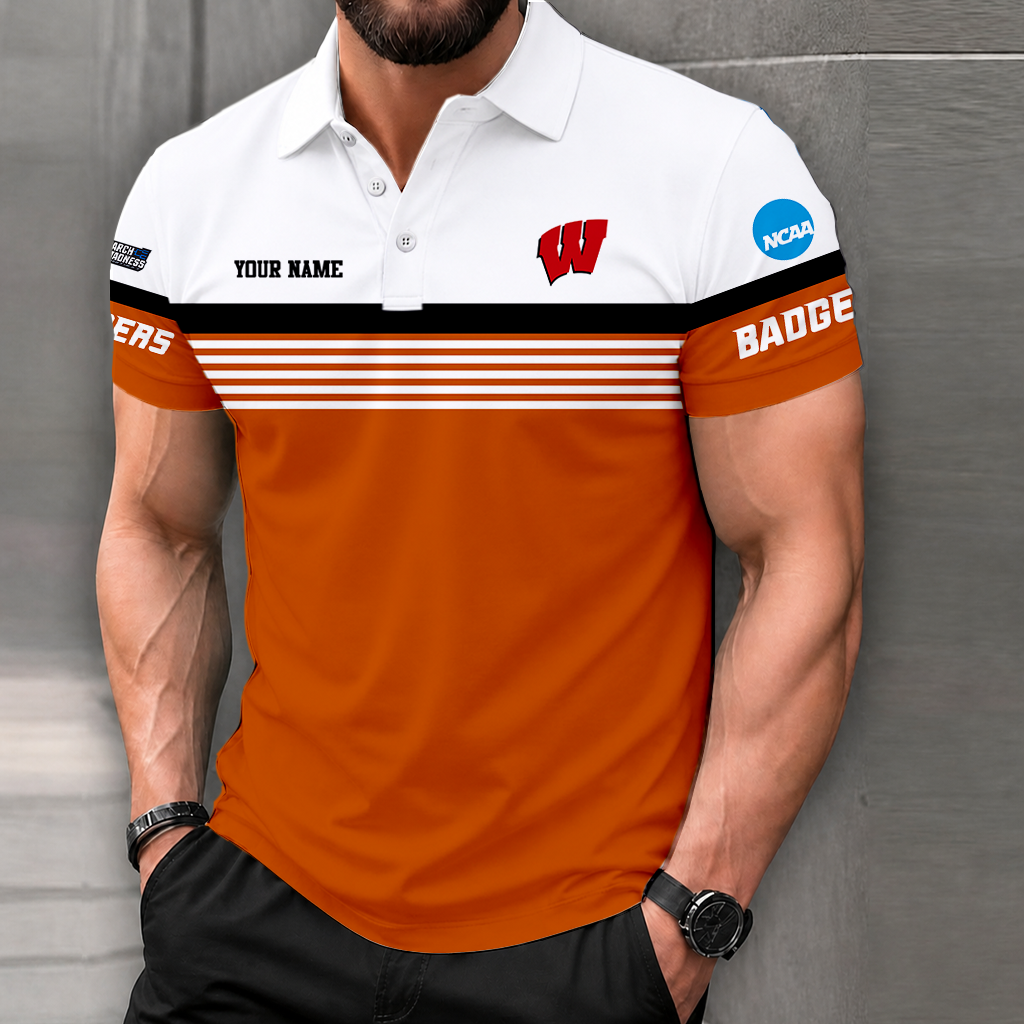 LIMITED EDITION - NEW CUSTOMIZED NCAA MAM29 WSB WISCONSIN BADGERS POLO SHIRT