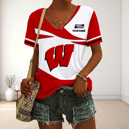 VIRAL EDITON - NEW CUSTOMIZED MAM NCAA29 WSB WS BADGERS V-NECK FEMALE SHIRT