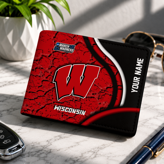 FINAL CLEARANCE - NEW CUSTOMIZED NCAA MAM29 WSB WISCONSIN BADGERS LEATHER WALLET