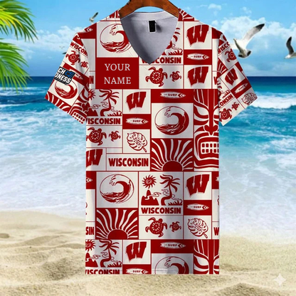 LIMITED EDITION - NEW CUSTOMIZED NCAA MAM29 WSB WS BADGERS V-NECK FEMALE SHIRT