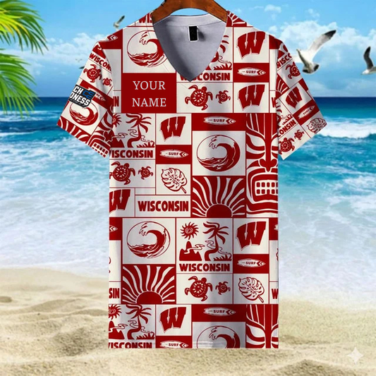 LIMITED EDITION - NEW CUSTOMIZED NCAA MAM29 WSB WS BADGERS V-NECK FEMALE SHIRT