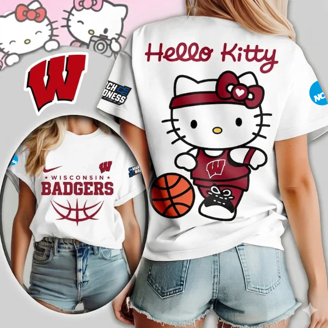 MEGA SALE - NEW CUSTOMIZED NCAA MAM29 WSB WS BADGERS HELLO KITTY T-SHIRT, SWEATSHIRT, HOODIE & ZIP HOODIE