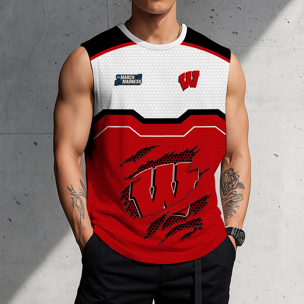 LIMITED EDITION - NEW CUSTOMIZED NCAA MAM29 WSB WISCONSIN BADGERS MEN'S GYM SHIRT