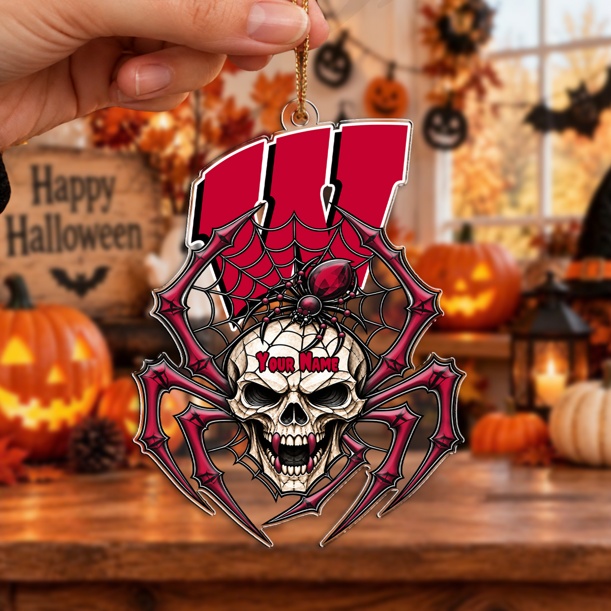 FINAL SALE - NEW CUSTOMIZED NCAA MAM29 WSB WISCONSIN BADGERS HALLOWEEN ACRYLIC ORNAMENT