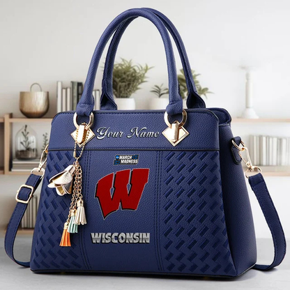 VIRAL EDITON - NEW CUSTOMIZED NCAA MAM29 WSB WS BADGERS ZIP HANDBAG MULTICOLOR