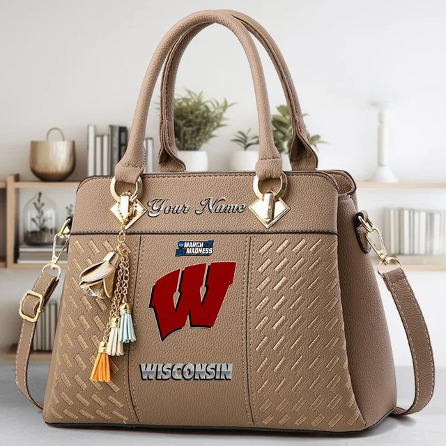 VIRAL EDITON - NEW CUSTOMIZED NCAA MAM29 WSB WS BADGERS ZIP HANDBAG MULTICOLOR