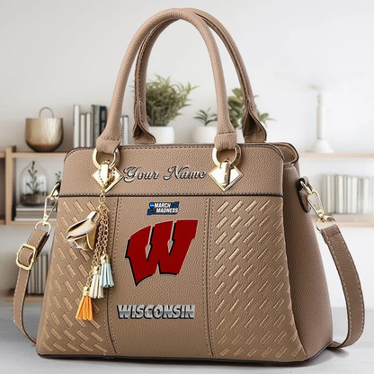 VIRAL EDITON - NEW CUSTOMIZED NCAA MAM29 WSB WS BADGERS ZIP HANDBAG MULTICOLOR