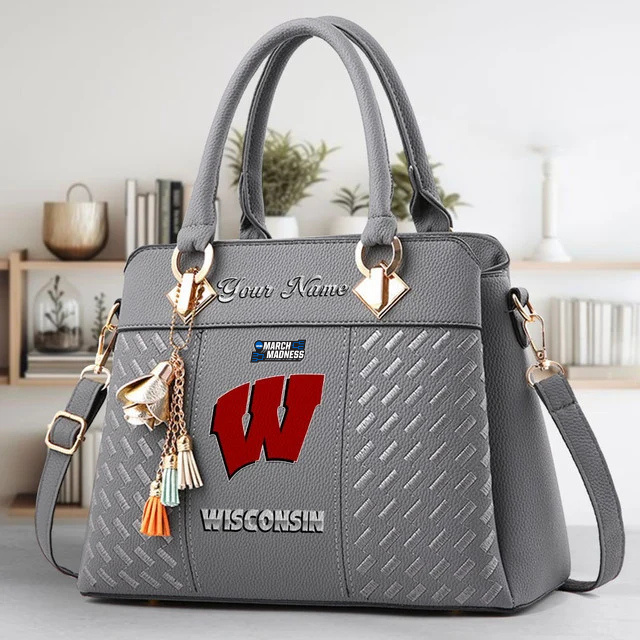 VIRAL EDITON - NEW CUSTOMIZED NCAA MAM29 WSB WS BADGERS ZIP HANDBAG MULTICOLOR
