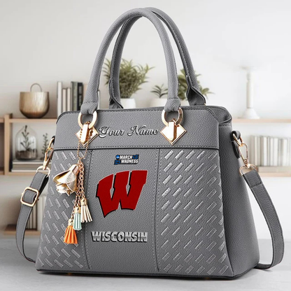 VIRAL EDITON - NEW CUSTOMIZED NCAA MAM29 WSB WS BADGERS ZIP HANDBAG MULTICOLOR