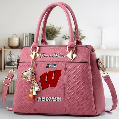VIRAL EDITON - NEW CUSTOMIZED NCAA MAM29 WSB WS BADGERS ZIP HANDBAG MULTICOLOR