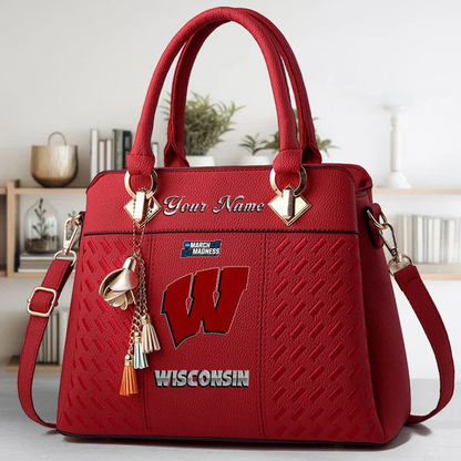 VIRAL EDITON - NEW CUSTOMIZED NCAA MAM29 WSB WS BADGERS ZIP HANDBAG MULTICOLOR