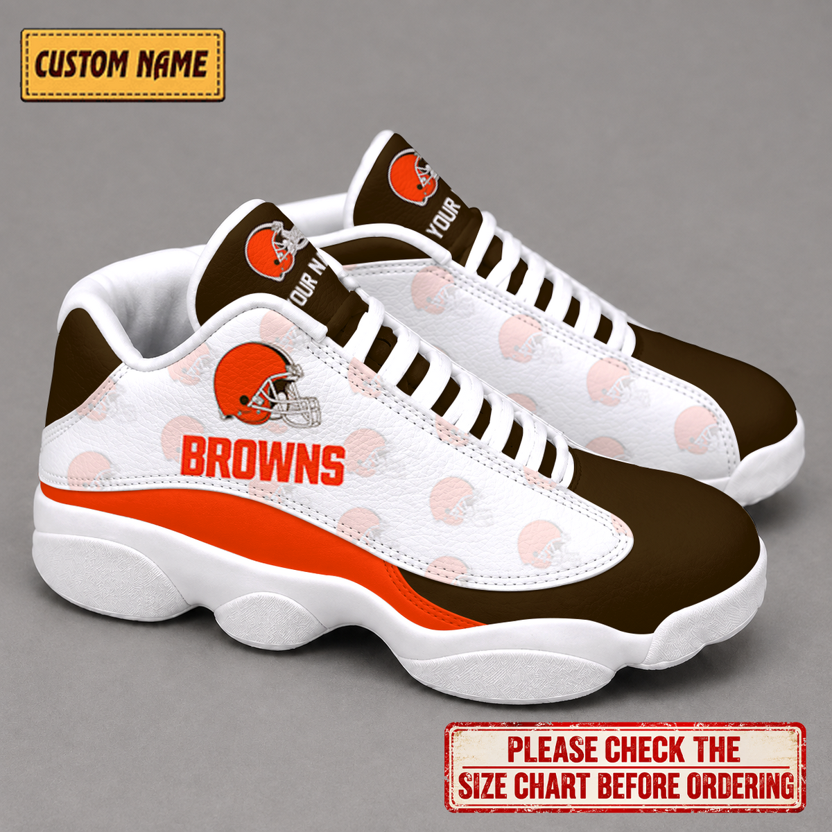 LIMITED EDITION - NEW CUSTOMIZED NFL29 CLB CLEVELAND BROWNS AIR JORDAN 13 LOW TOP SNEAKER