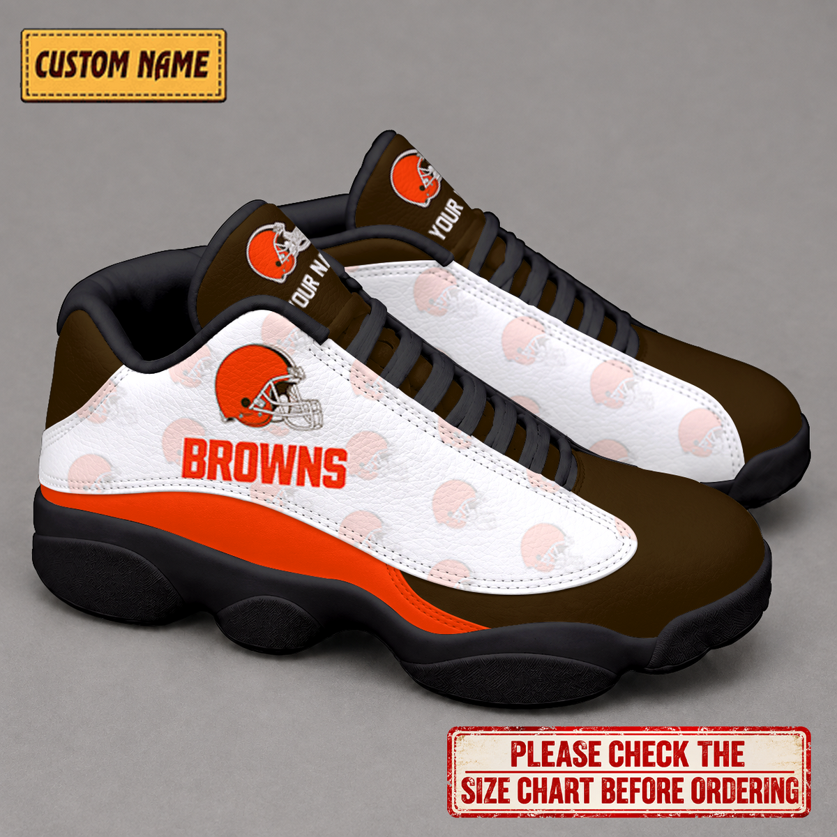 LIMITED EDITION - NEW CUSTOMIZED NFL29 CLB CLEVELAND BROWNS AIR JORDAN 13 LOW TOP SNEAKER