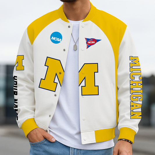 LIMITED DROP - NEW CUSTOMIZED | NCAA FBS03 MIW MI WOLVERINES BASEBALL JACKET, SATIN VARSITY JACKET
