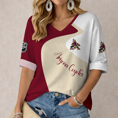 LIMITED EDITION - NEW CUSTOMIZED NHL30 AZC ARIZONA COYOTES WOMEN'S V-NECK LONG SLEEVE SHIRT