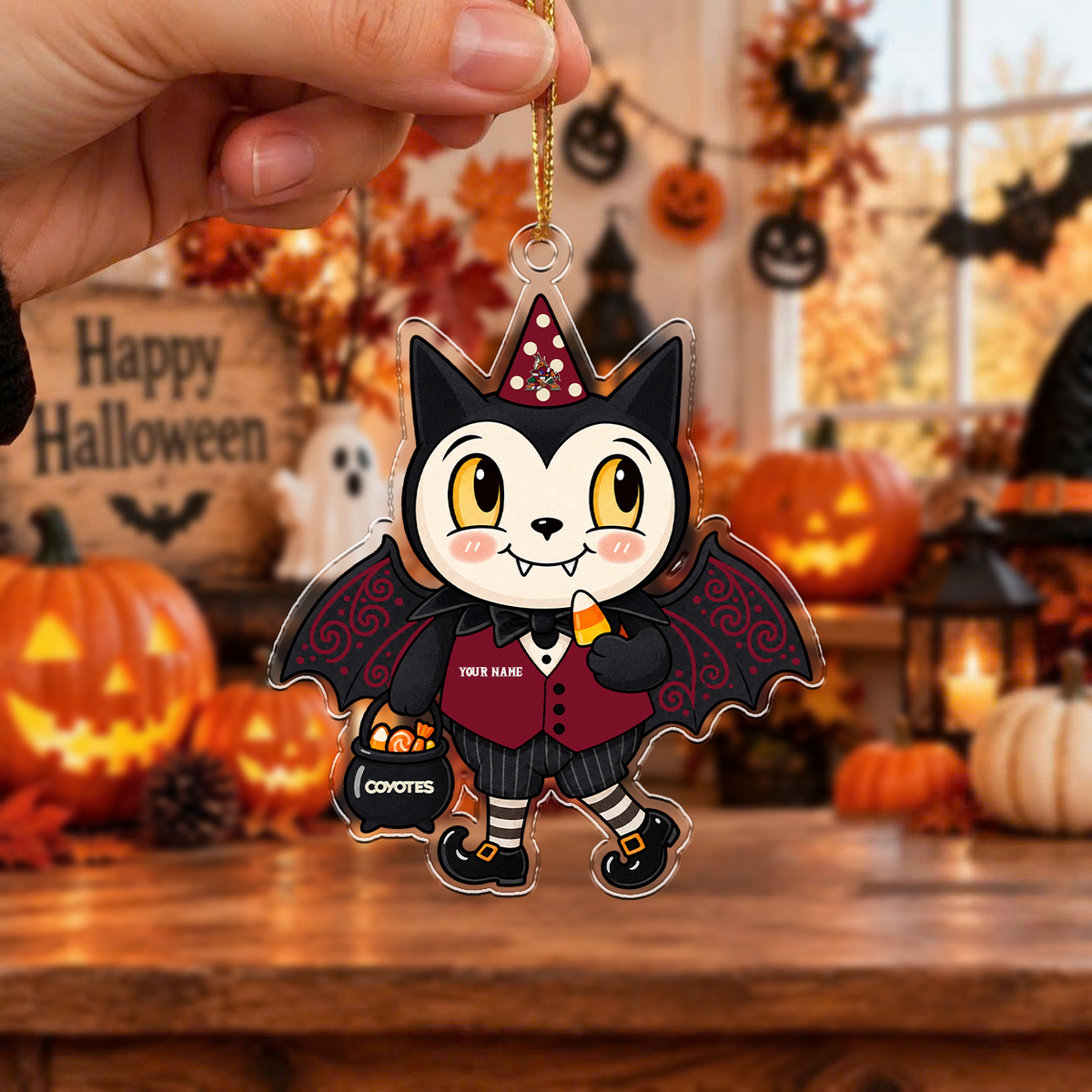 ELITE EDITION - NEW CUSTOMIZED NHL30 AZC ARIZONA COYOTES HALLOWEEN ACRYLIC ORNAMENT