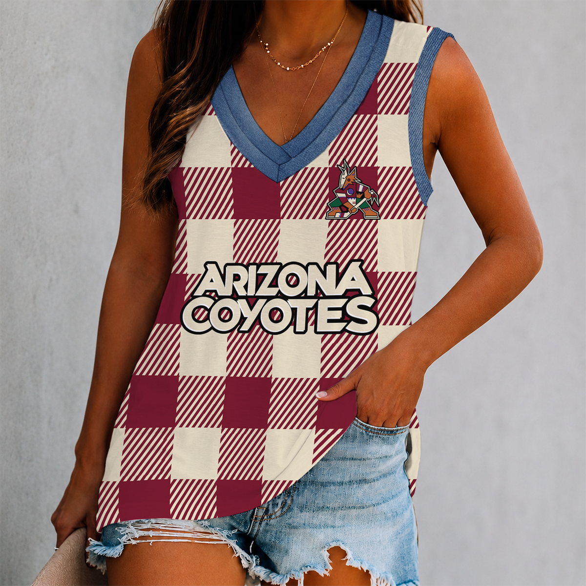 LIMITED EDITION - NEW CUSTOMIZED NHL30 AZC ARIZONA COYOTES WOMEN'S V-NECK TANK TOP