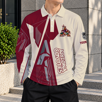 LIMITED DROP - NEW CUSTOMIZED NHL30 AZC ARIZONA COYOTES MEN LONG SLEEVE POLO