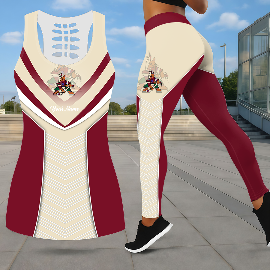 LIMITED EDITION - NEW CUSTOMIZED NHL30 AZC ARIZONA COYOTES LEGGINGS & HOLLOW TANK TOP SET