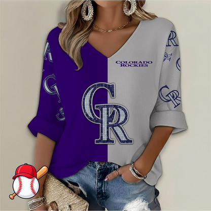 LIMITED EDITION - NEW CUSTOMIZED MLB30 COR COLORADO ROCKIES WOMEN'S V-NECK LONG SLEEVE SHIRT