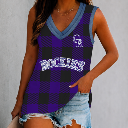 SPECIAL EDITION - NEW CUSTOMIZED MLB30 COR COLORADO ROCKIES WOMEN'S V-NECK TANK TOP