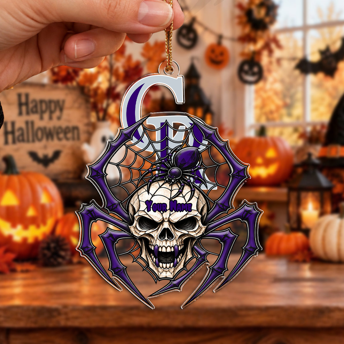 FINAL SALE - NEW CUSTOMIZED MLB30 COR COLORADO ROCKIES HALLOWEEN ACRYLIC ORNAMENT