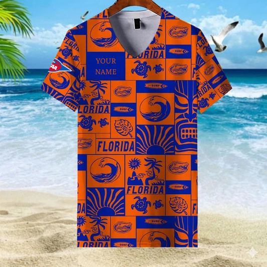 LIMITED EDITION - NEW CUSTOMIZED FBS NCAA30 FLG FL GATORS V-NECK FEMALE SHIRT