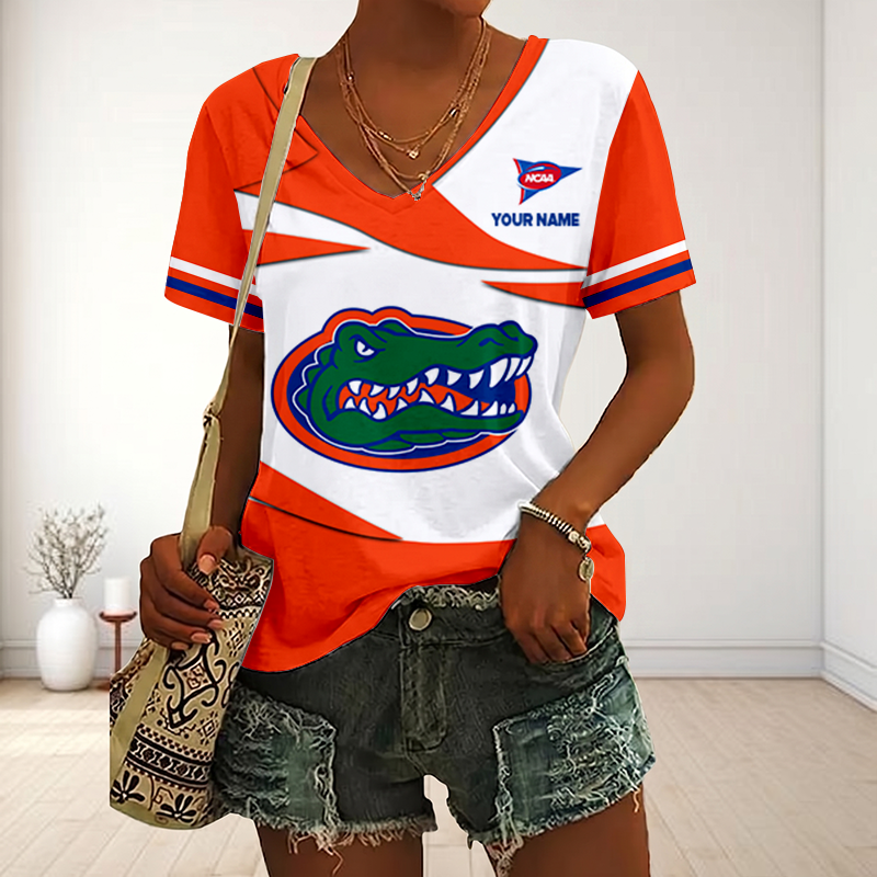 VIRAL EDITON - NEW CUSTOMIZED FBS NCAA30 FLG FL GATORS V-NECK FEMALE SHIRT