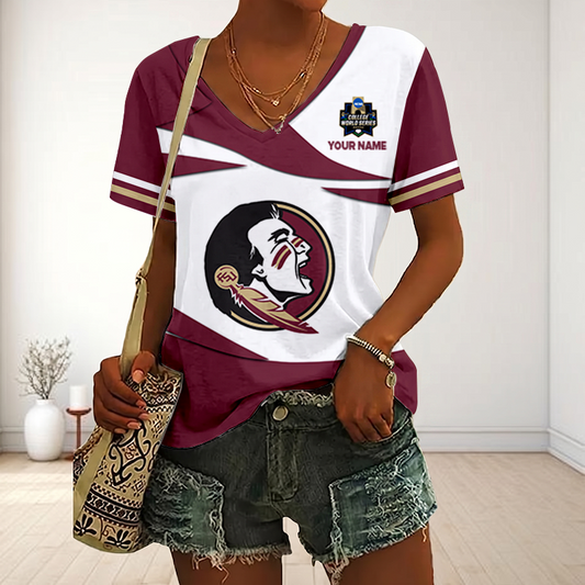 VIRAL EDITON - NEW CUSTOMIZED CWS NCAA30 FLS FL SEMINOLES V-NECK FEMALE SHIRT