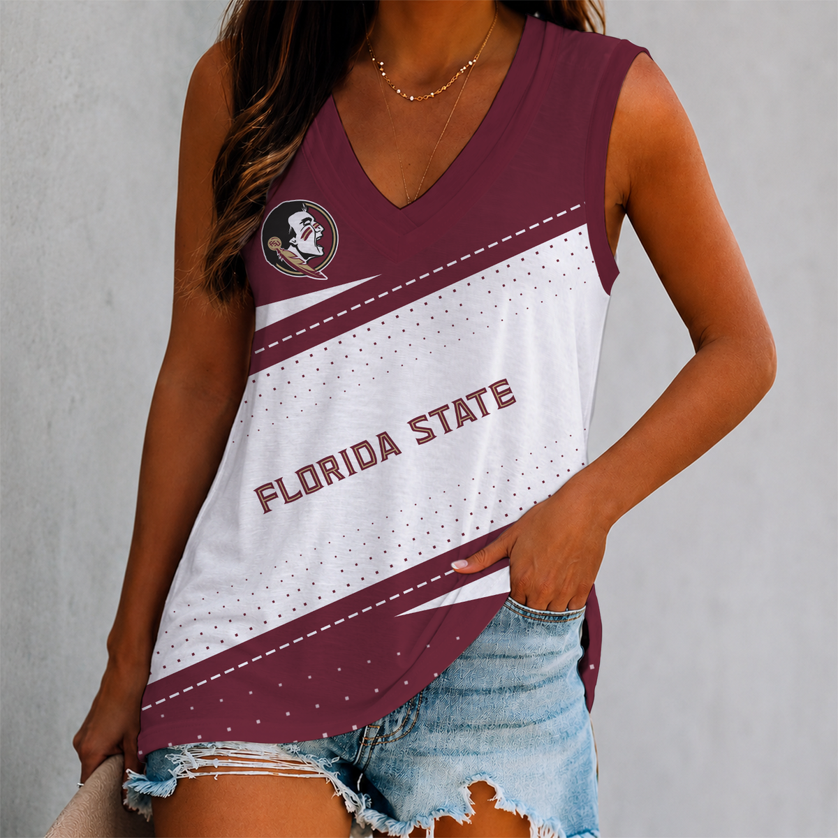 LIMITED EDITION - NEW CUSTOMIZED NCAA CWS30 FLS FLORIDA STATE SEMINOLES WOMEN'S V-NECK TANK TOP
