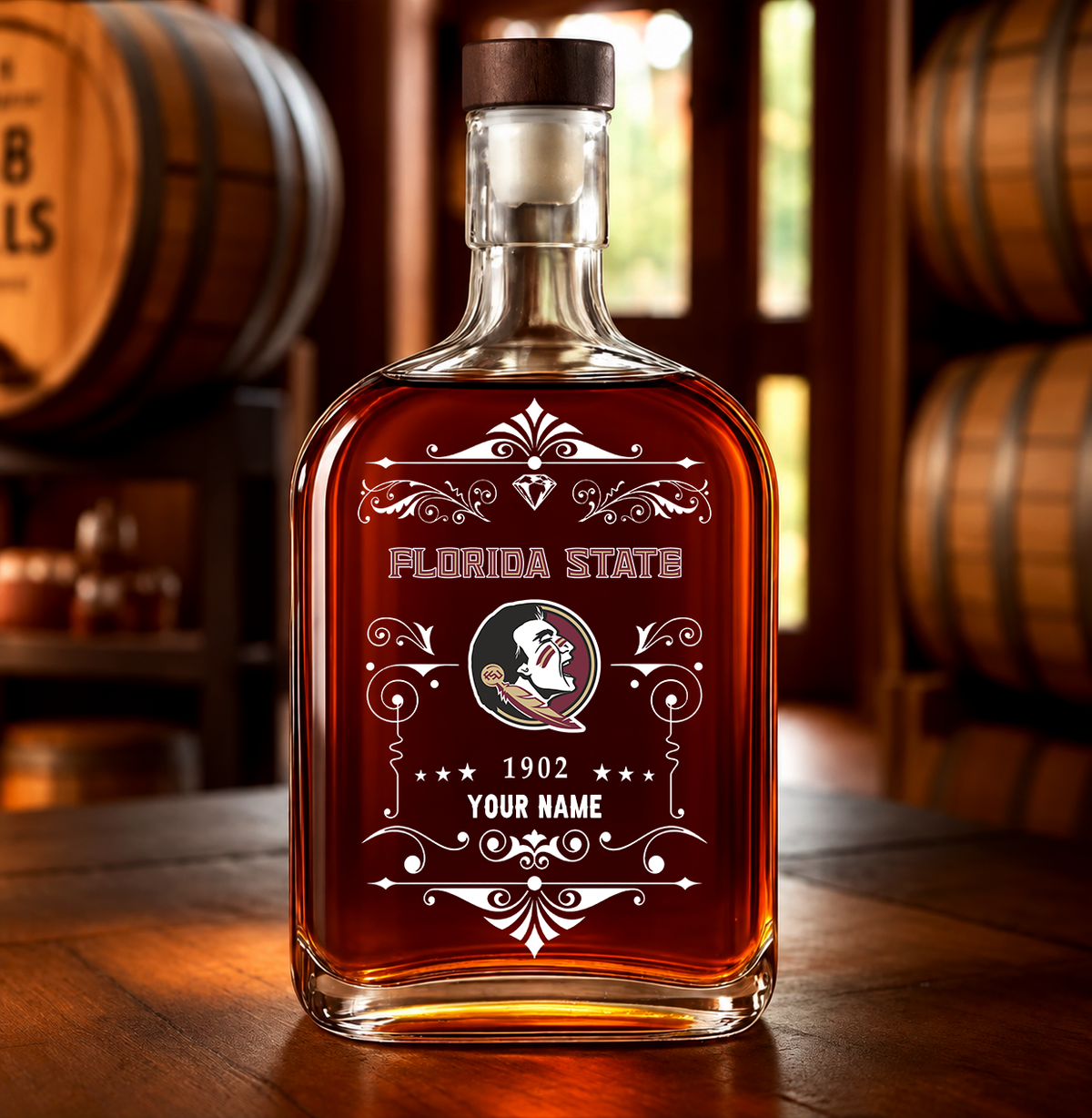 EXCLUSIVE EDITION - NEW CUSTOMIZED NCAA CWS30 FLS FLORIDA STATE SEMINOLES LUXURY WHISKEY BOTTLE 450ML