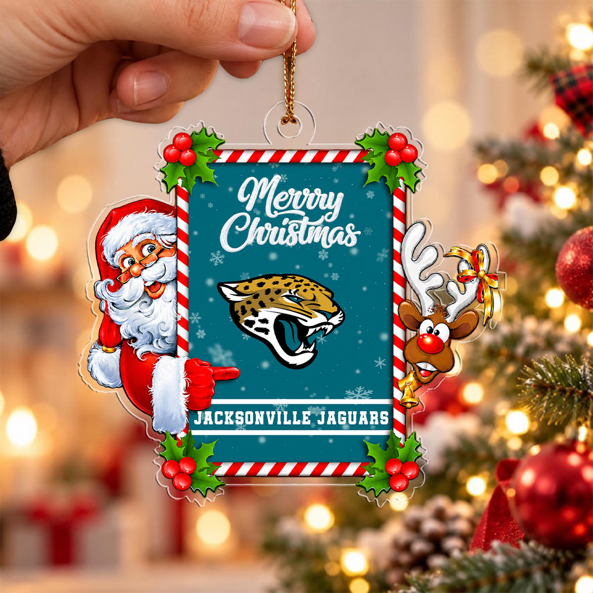 FINAL SALE - NEW CUSTOMIZED NFL30 JSJ JACKSONVILLE JAGUARS CHRISTMAS ACRYLIC ORNAMENT