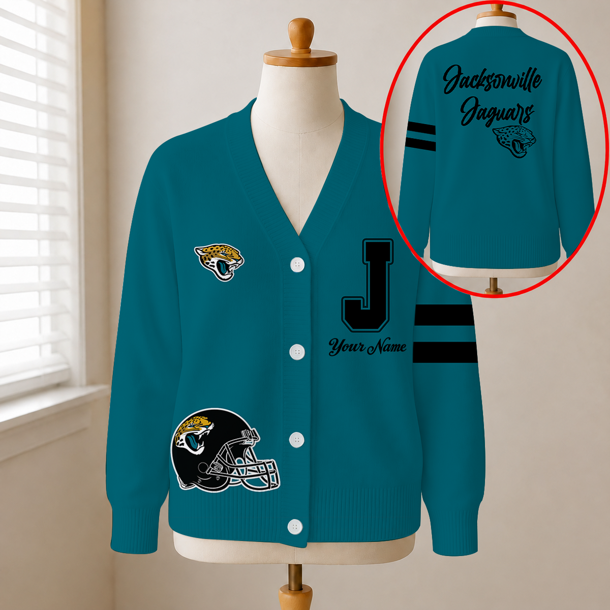 EXCLUSIVE EDITION - NEW CUSTOMIZED NFL30 JSJ JACKSONVILLE JAGUARS CARDIGAN