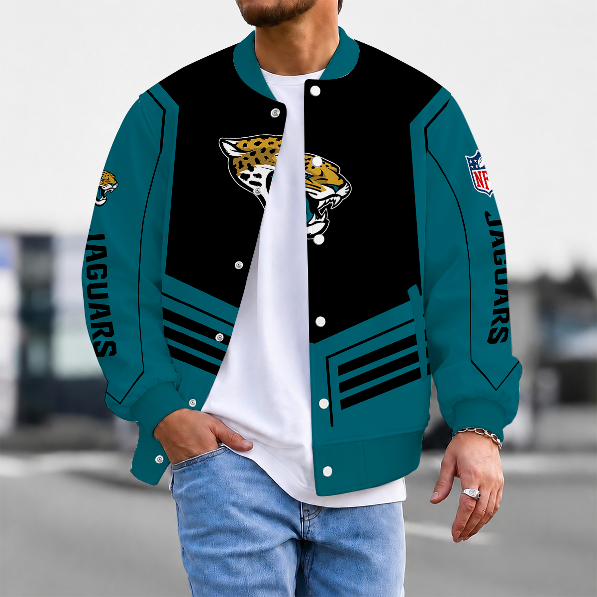 LIMITED EDITION - NEW CUSTOMIZED NFL30 JSJ JACKSONVILLE JAGUARS SATIN VARSITY & BASEBALL JACKET