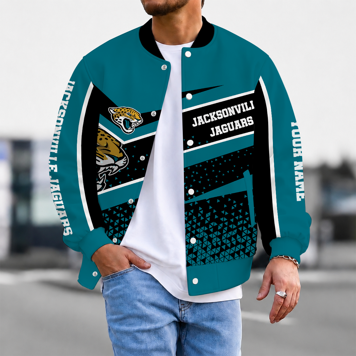 LIMITED EDITION - NEW CUSTOMIZED NFL30 JSJ JACKSONVILLE JAGUARS SATIN VARSITY & BASEBALL JACKET