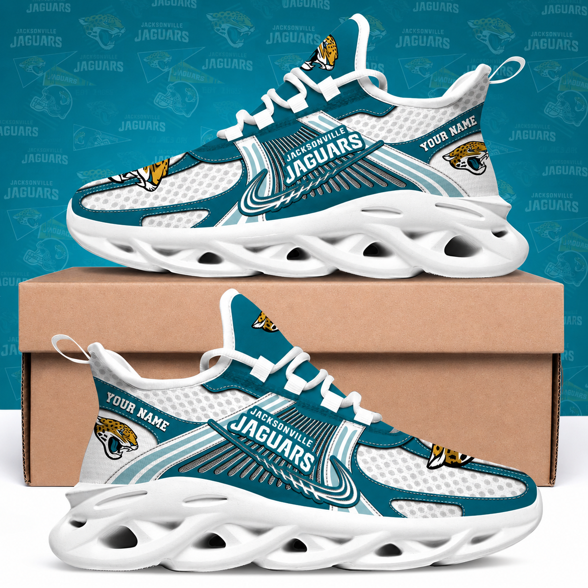 SPECIAL EDITION - NEW CUSTOMIZED NFL30 JSJ JACKSONVILLE JAGUARS MAX SOUL SHOES