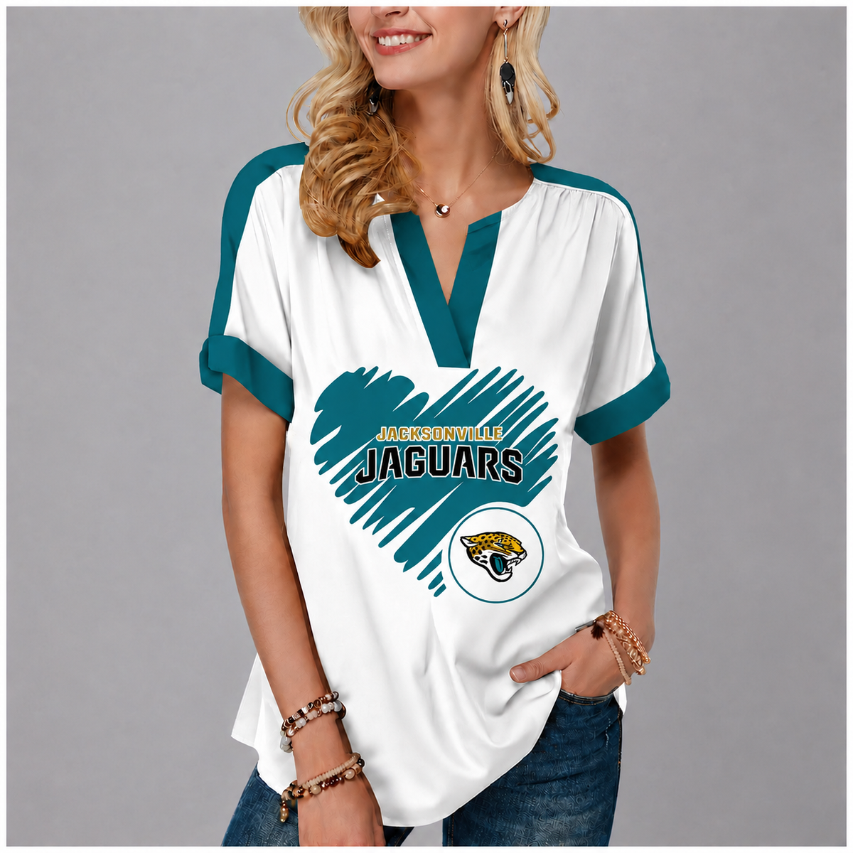 LIMITED EDITION - NEW CUSTOMIZED NFL30 JSJ JACKSONVILLE JAGUARS V-NECK FEMALE SHIRT