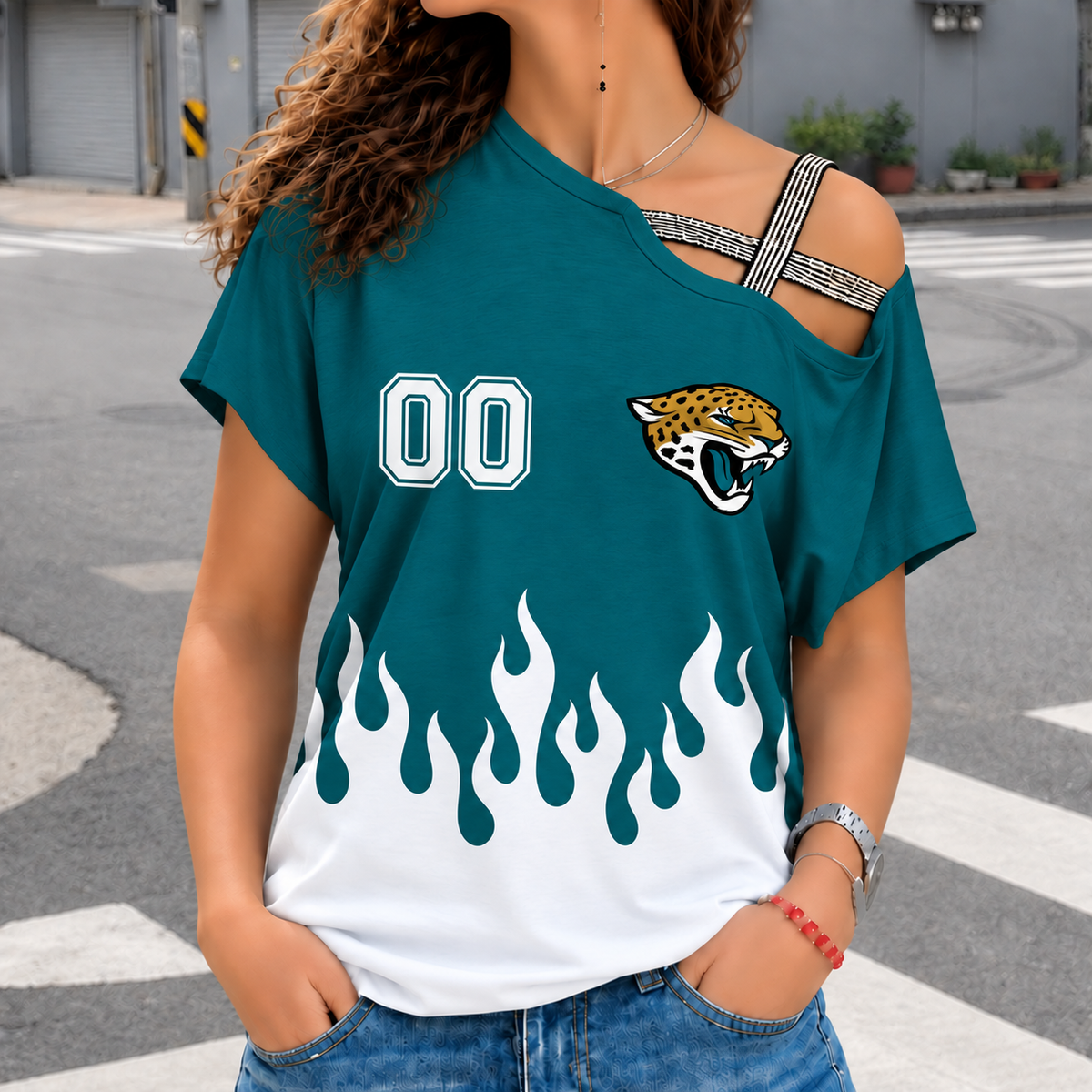 LIMITED EDITION - NEW CUSTOMIZED NFL30 JSJ JACKSONVILLE JAGUARS WOMEN'S SHOULDER SHIRT