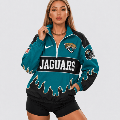 ELITE EDITION - NEW CUSTOMIZED | NFL30 JSJ JACKSONVILLE JAGUARS V-NECK ZIPPER SWEATSHIRT JACKET