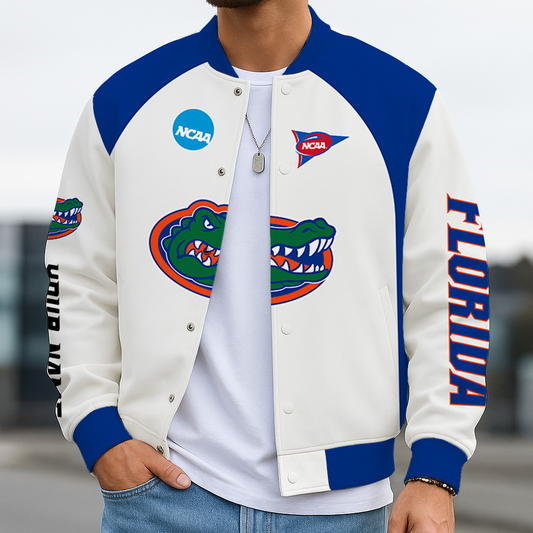 LIMITED DROP - NEW CUSTOMIZED | NCAA FBS30 FLG FL GATORS BASEBALL JACKET, SATIN VARSITY JACKET